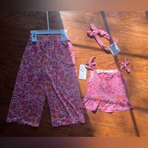 btween Pink Floral Girls Pajama Set with Headband